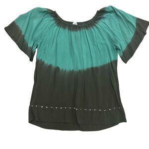 Ariat Green and Brown Tie Dye Blouse with Stud Accents Sz L